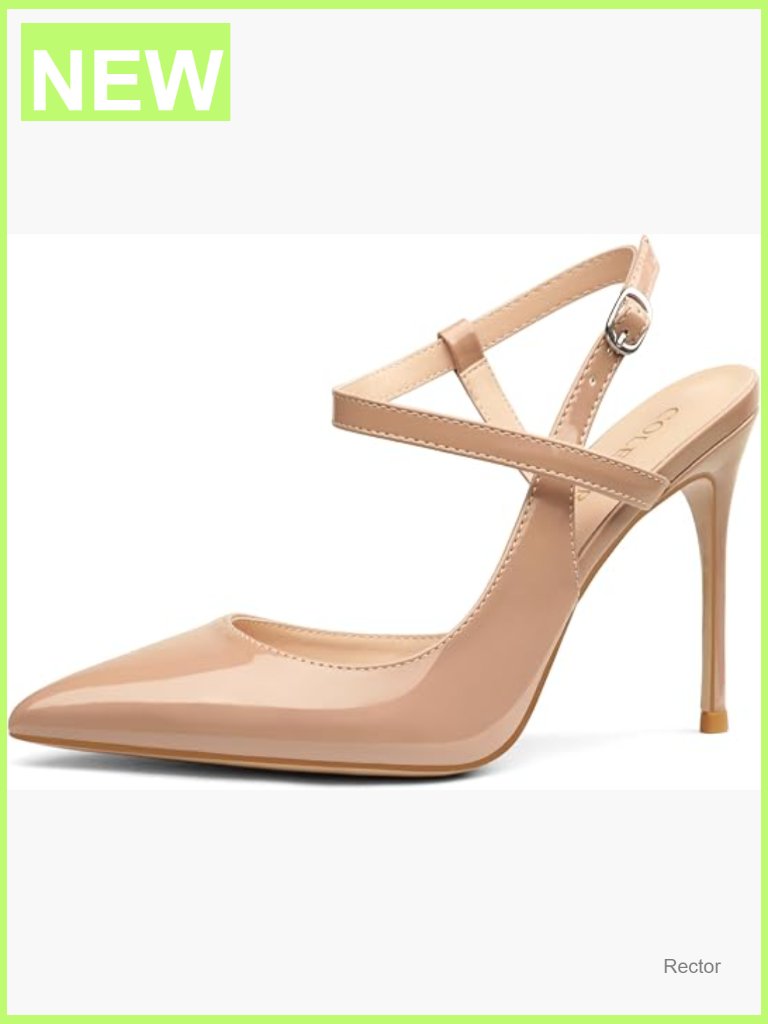 Slingback Pumps 4in Buckle Ankle Strap Closed Pointed Toe Work Wear Heels